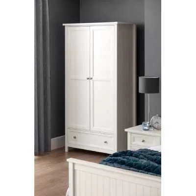 Surf White Lacquered 2 Door Combination Double Wardrobe with 1 Drawer