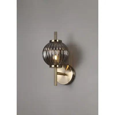 Strand Wall Lamp, 1 x G9, Antique Brass Smoked Glass