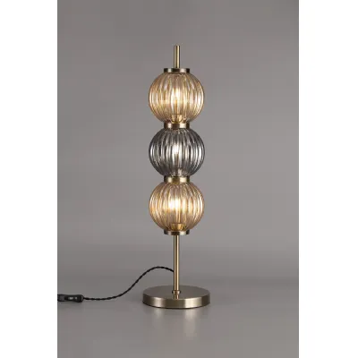 Strand Table Lamp, 3 x G9, Antique Brass Smoked And Amber Glass