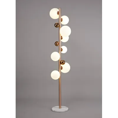 Hook Floor Lamp, 8 x G9, Antique Copper Opal And Copper Glass With White Marble Base