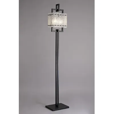 Sheppey Floor Lamp, 2 Light E27, Matt Black Crystal Sand Glass