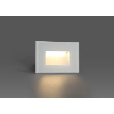 * Luton Recessed Rectangle Glass Fronted Wall Lamp, 1 x 3.3W LED, 3000K, 145lm, IP65, White, 3yrs Warranty