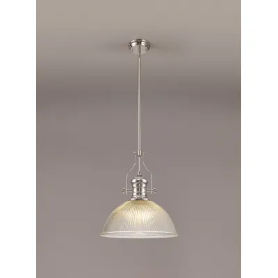 Sandy 1 Light Pendant E27 With 38cm Dome Glass Shade, Polished Nickel Clear