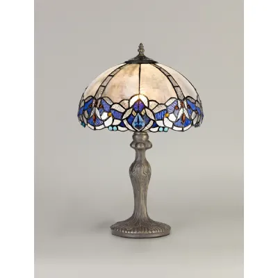 Ardingly 1 Light Curved Table Lamp E27 With 30cm Tiffany Shade, Blue Clear Crystal Aged Antique Brass
