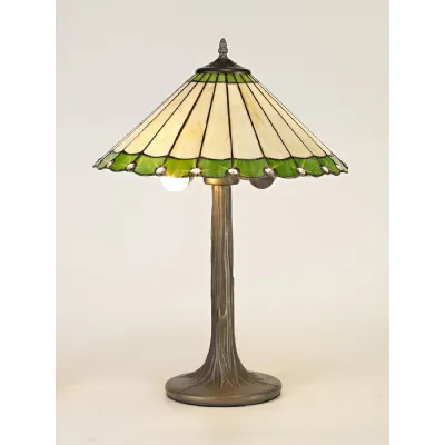 Ware 2 Light Tree Like Table Lamp E27 With 40cm Tiffany Shade, Green Cream Crystal Aged Antique Brass