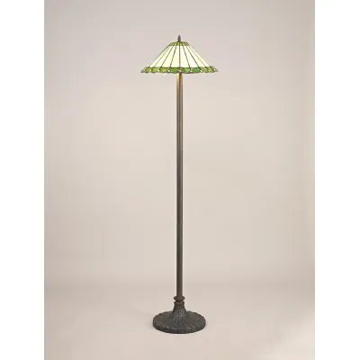 Ware 2 Light Stepped Design Floor Lamp E27 With 40cm Tiffany Shade, Green Cream Crystal Aged Antique Brass