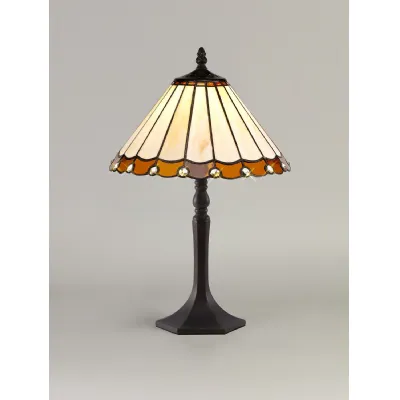Ware 1 Light Octagonal Table Lamp E27 With 30cm Tiffany Shade, Amber Cream Crystal Aged Antique Brass