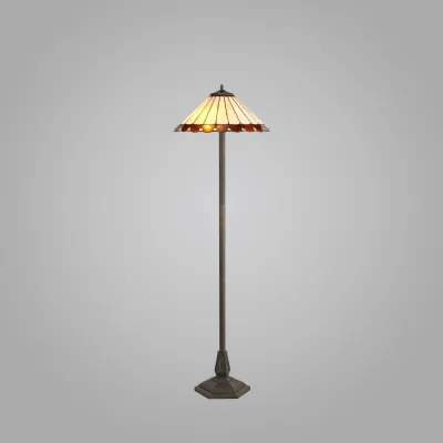Ware 2 Light Octagonal Floor Lamp E27 With 40cm Tiffany Shade, Amber Cream Crystal Aged Antique Brass