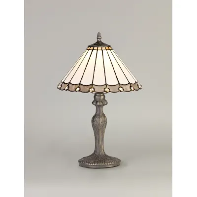 Ware 1 Light Curved Table Lamp E27 With 30cm Tiffany Shade, Grey Cream Crystal Aged Antique Brass