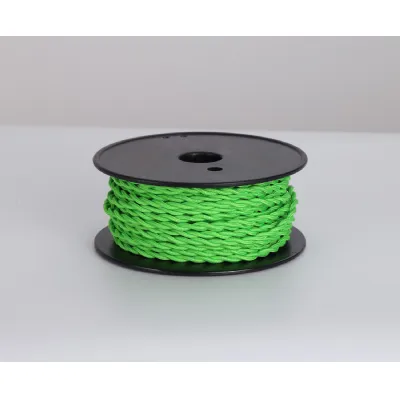 Knightsbridge 25m Roll Light Green Braided Twisted 2 Core 0.75mm Cable VDE Approved