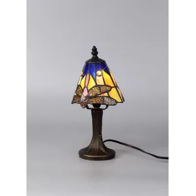 Hitchin Tiffany Table Lamp, 1 x E14, Black Gold, Blue Orange Crystal Shade