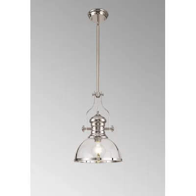 Sandy Pendant, 1 x E27, Polished Nickel With Round 30cm Polished Nickel Clear Glass Shade