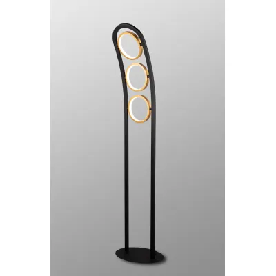 Caterham Floor Lamp, 3 Ring, 25W LED, 3200K, 1375lm, Satin Black Gold, 3yrs Warranty