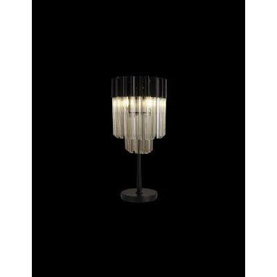 Aldershot 30 x H65cm Table Lamp 3 Light E14, Matt Black Cognac Sculpted Glass