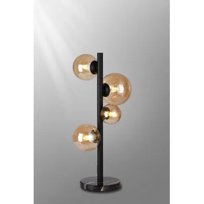 Tenterden Table Lamp, 4 x G9, Satin Black, Amber Plated Glass