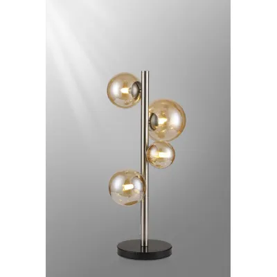 Tenterden Table Lamp, 4 x G9, Satin Nickel, Amber Plated Glass