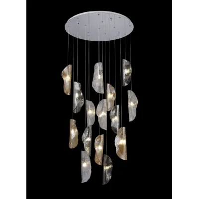 Loughton Pendant 3m, 15 x G9, Polished Chrome Clear And Amber And Smoked Glass, Item Weight: 17.5kg
