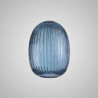 Epsom 20cm Almond Ribbed Glass (F), Petrol Blue