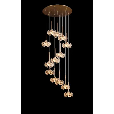 Camden 13 Light G9 2.5m Round Multiple Pendant With French Gold And Crystal Shade