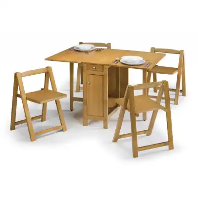 Light Oak Wood Gateleg Folding Dining Table and 4 Chairs Set