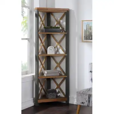 Reclaimed Wood 180cm Tall Large Narrow Corner Open Bookcase