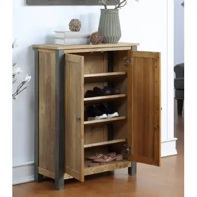 Industrial Reclaimed Wood Distressed Small Shoe Storage Cabinet Cupboard