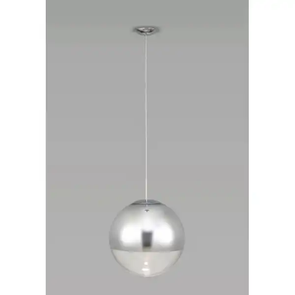 Miranda Medium Ball Pendant 1 Light E27 Polished Chrome Suspension With Mirrored Clear Glass Globe