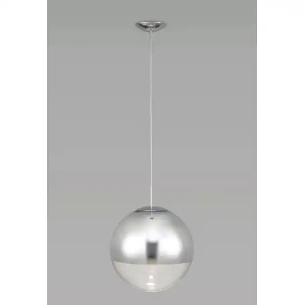 Miranda Large Ball Pendant 1 Light E27 Polished Chrome Suspension With Mirrored Clear Glass Globe