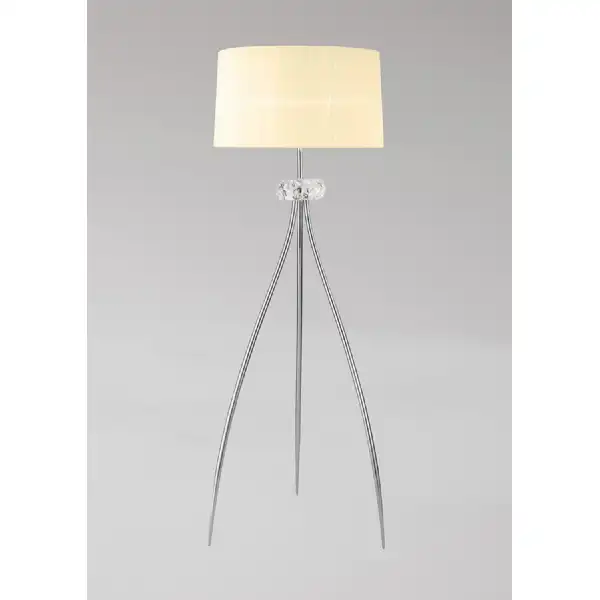 Loewe Floor Lamp 3 Light E27, Polished Chrome With Cream Shade