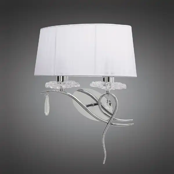 Louise Wall Lamp Left 2 Light E27 With White Shade Polished Chrome Clear Crystal