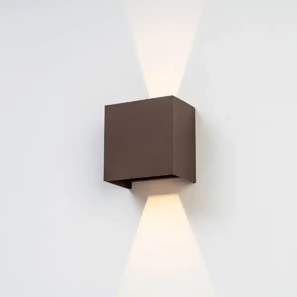 Davos XL Square Wall Lamp, 2x10W LED, 4000K, 1830lm, IP65, Rust Brown, 3yrs Warranty