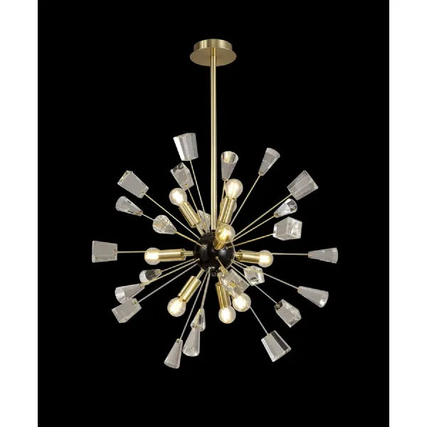 *Lingfield Pendant Sputnik, 9 Light E14, Brushed Gold And Gloss Black Crystal