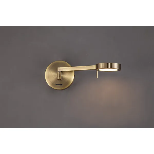 Harrow Switched Adjustable Wall Lamp Reader, 1 x 8W LED, 3000K, Antique Brass, 3yrs Warranty