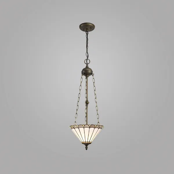 Ware 3 Light Uplighter Pendant E27 With 30cm Tiffany Shade, Grey Cream Crystal Aged Antique Brass