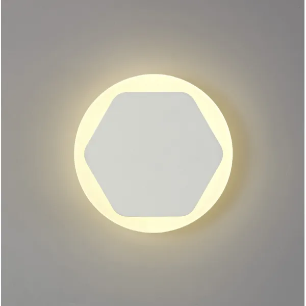 Edgware Magnetic Base Wall Lamp, 12W LED 3000K 498lm, 15 19cm Horizontal Hexagonal Centre, Sand White Round Acrylic Frosted Diffuser