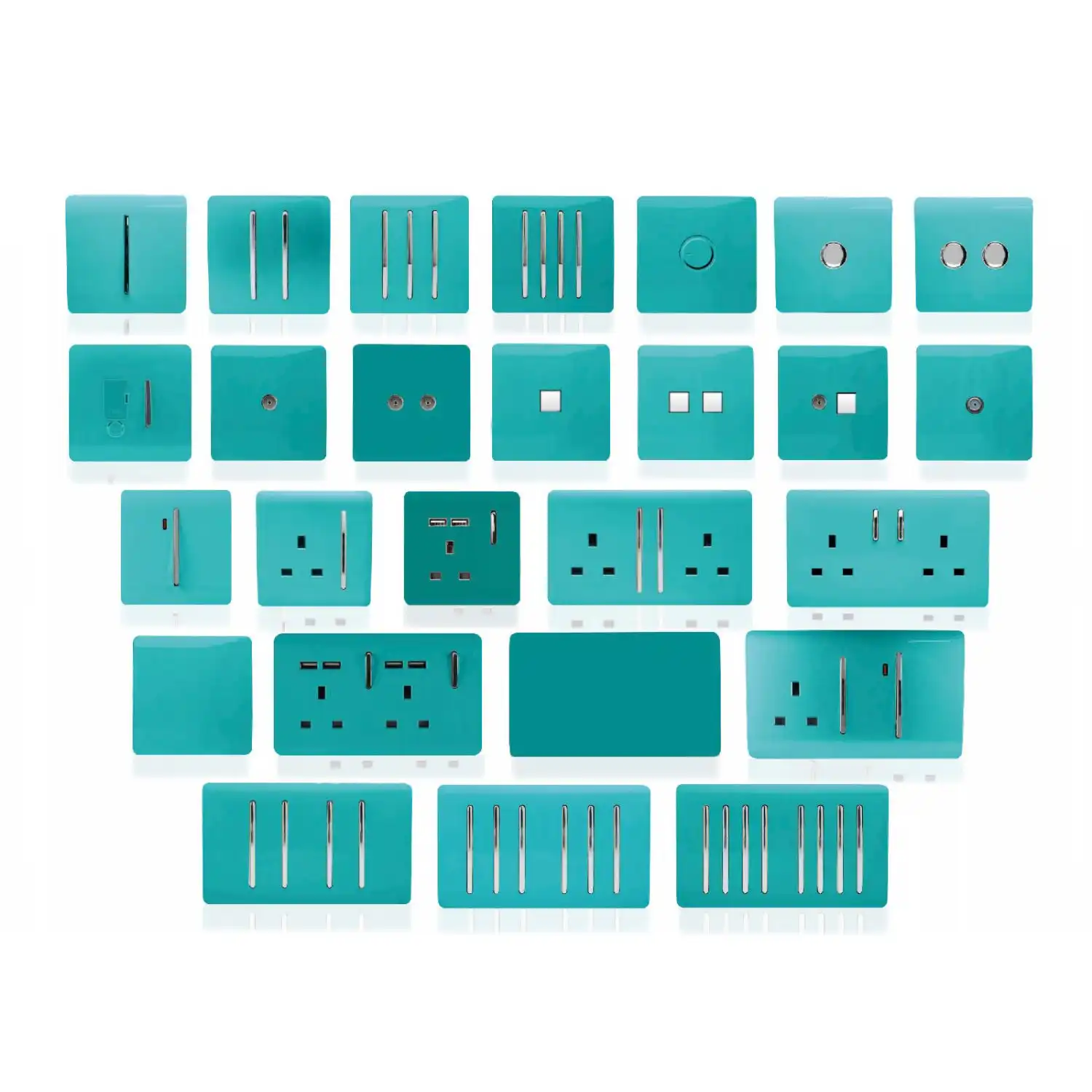 Trendi, Artistic Modern 1 Gang Blanking Plate Bright Teal Finish, BRITISH MADE, (25mm Back Box Required), 5yrs Warranty