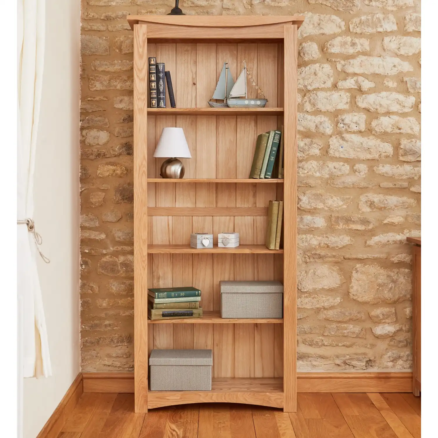Solid Light Oak Large Tall Bookcase 4 Adjustable Shelves