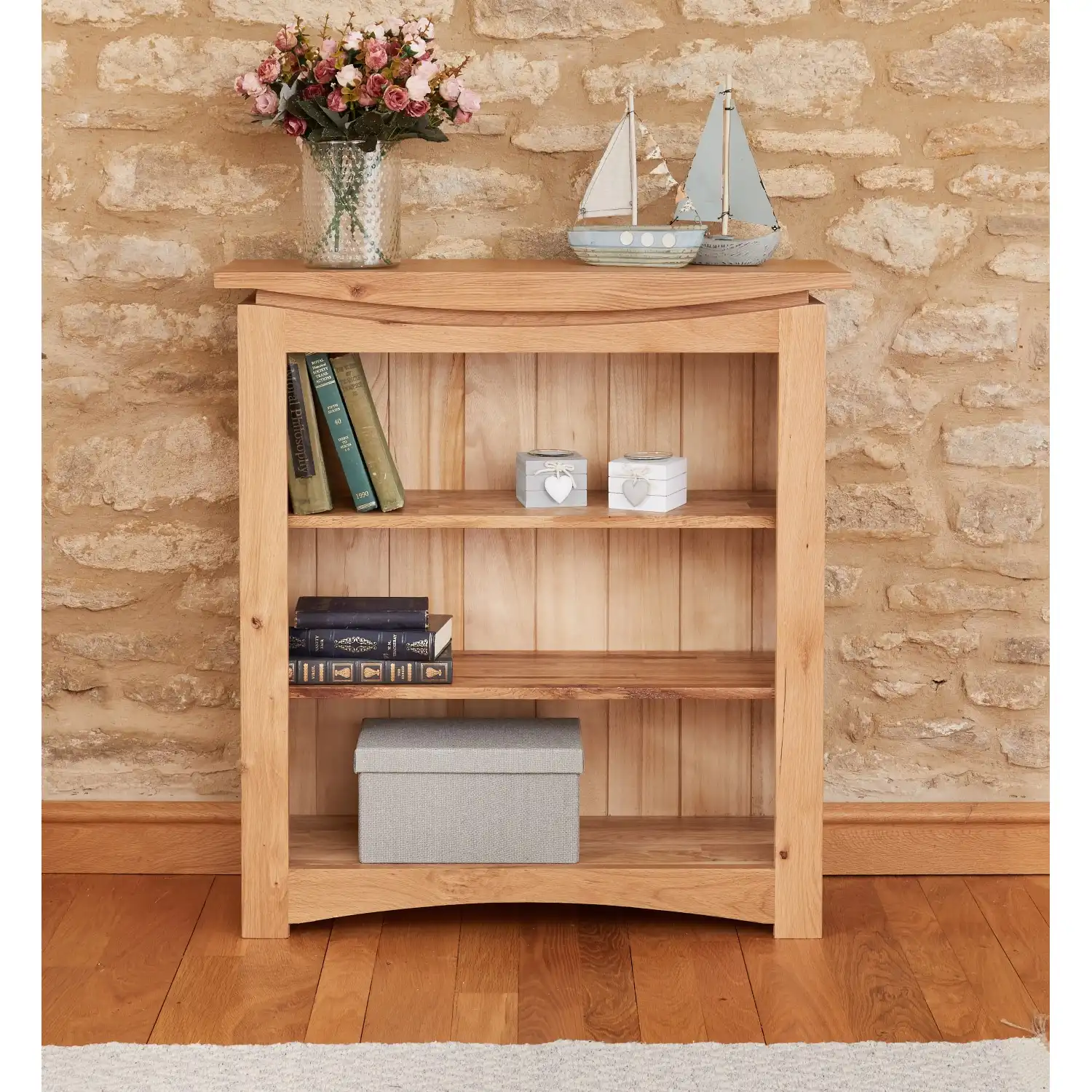 Light Solid Oak Small Low Bookcase Shelf Display Shelf Unit