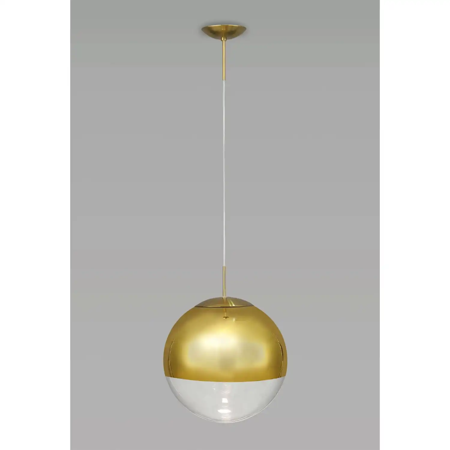 Miranda Large Ball Pendant 1 Light E27 Antique Gold Suspension with Gold Mirrored Clear Glass Globe