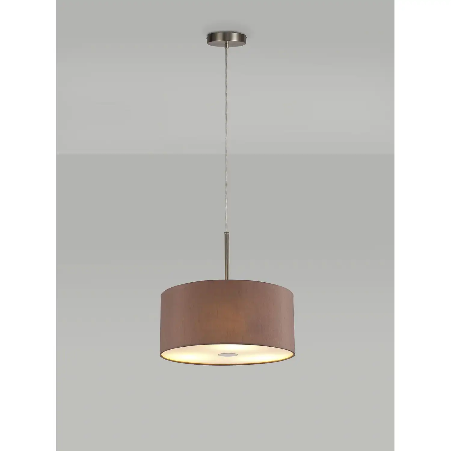 Baymont Satin Nickel 3m 5 Light E27 Single Pendant c w 400mm Dual Faux Silk Shade, Taupe Halo Gold And 400mm Frosted SN Acrylic Diffuser