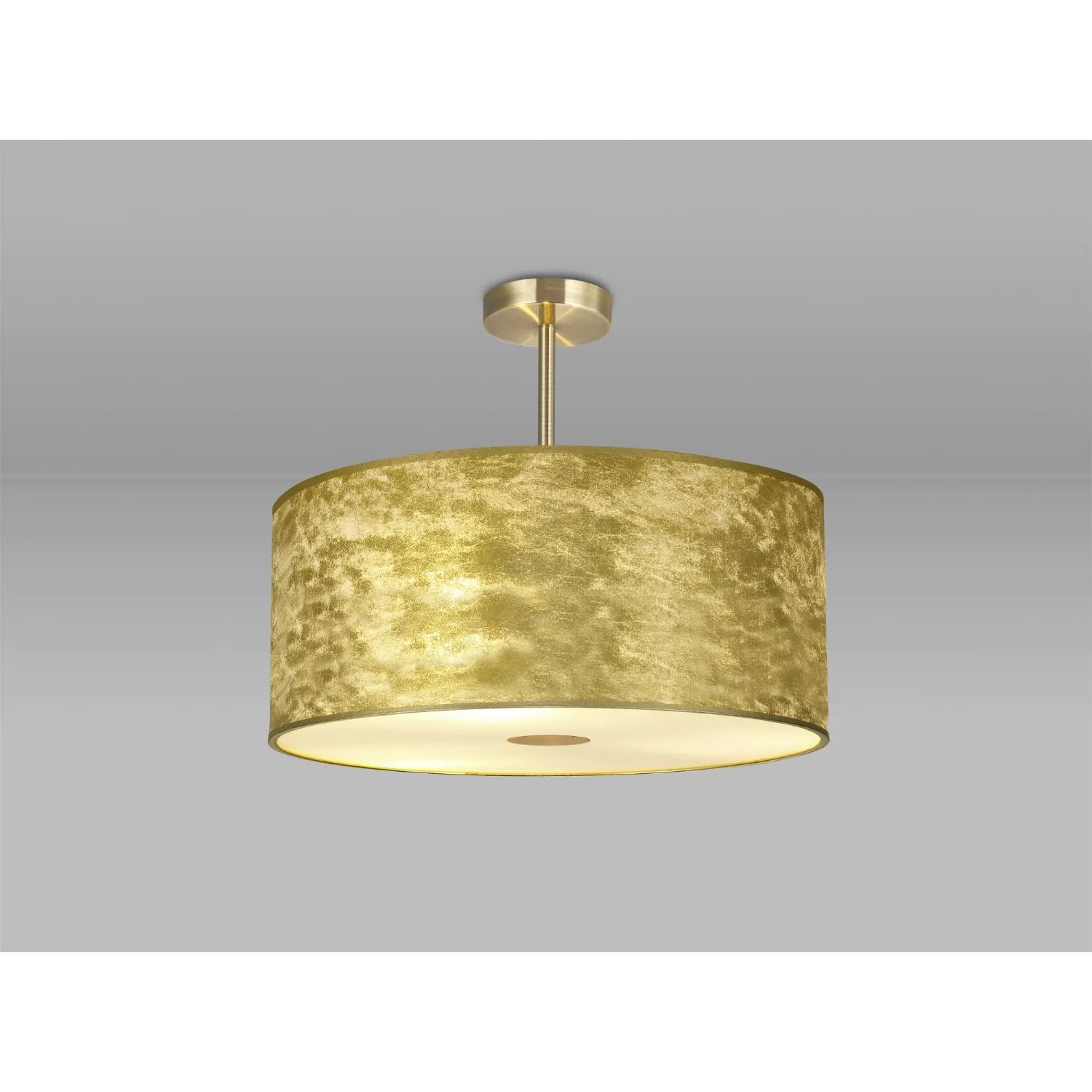 Baymont Antique Brass 5 Light E27 Semi Flush Fixture With 600mm Gold Leaf Shade With Frosted Acrylic Diffuser With Antique Brass Centre