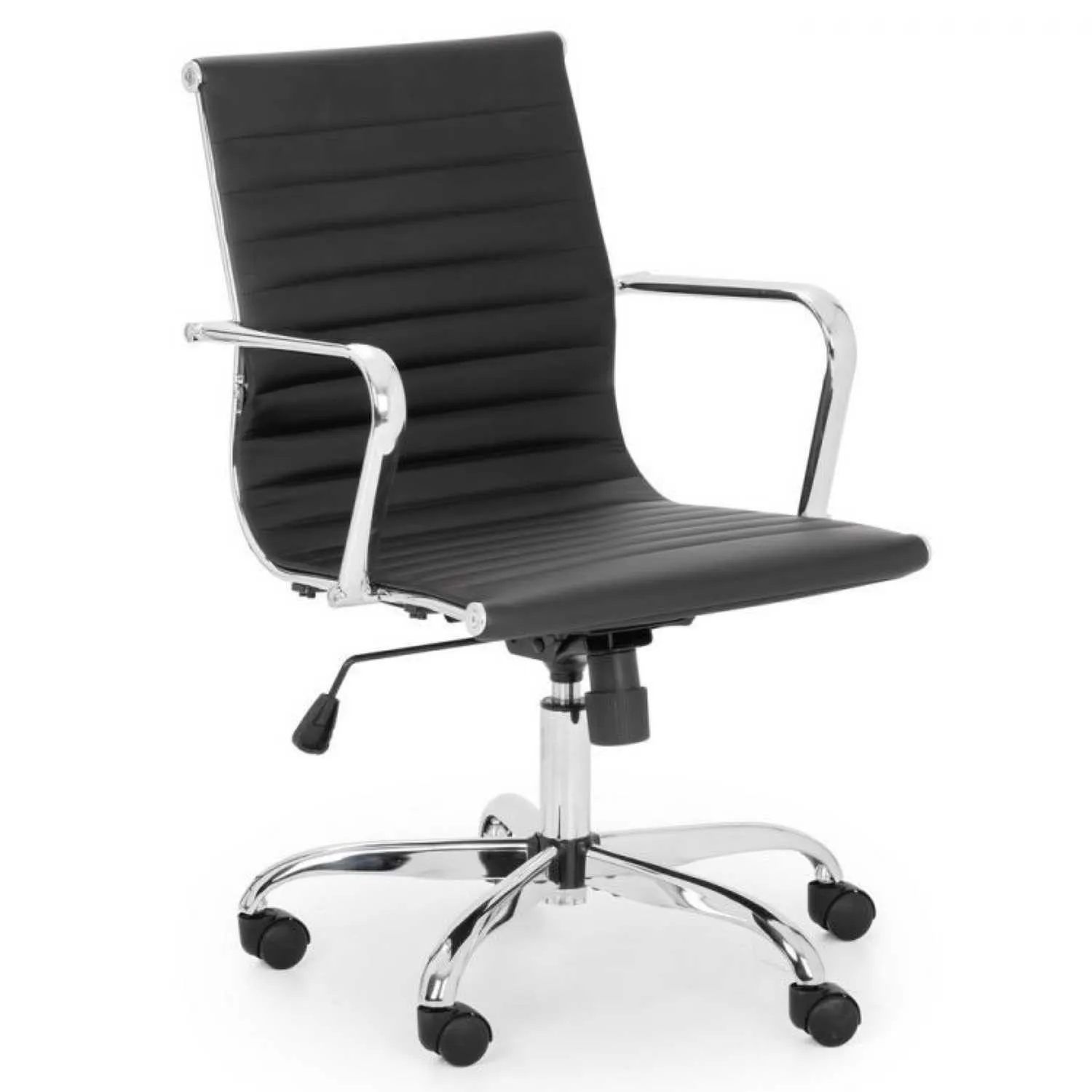 Comfy Swivel Office Chair Black Leather Chrome Frame Height Adjustable