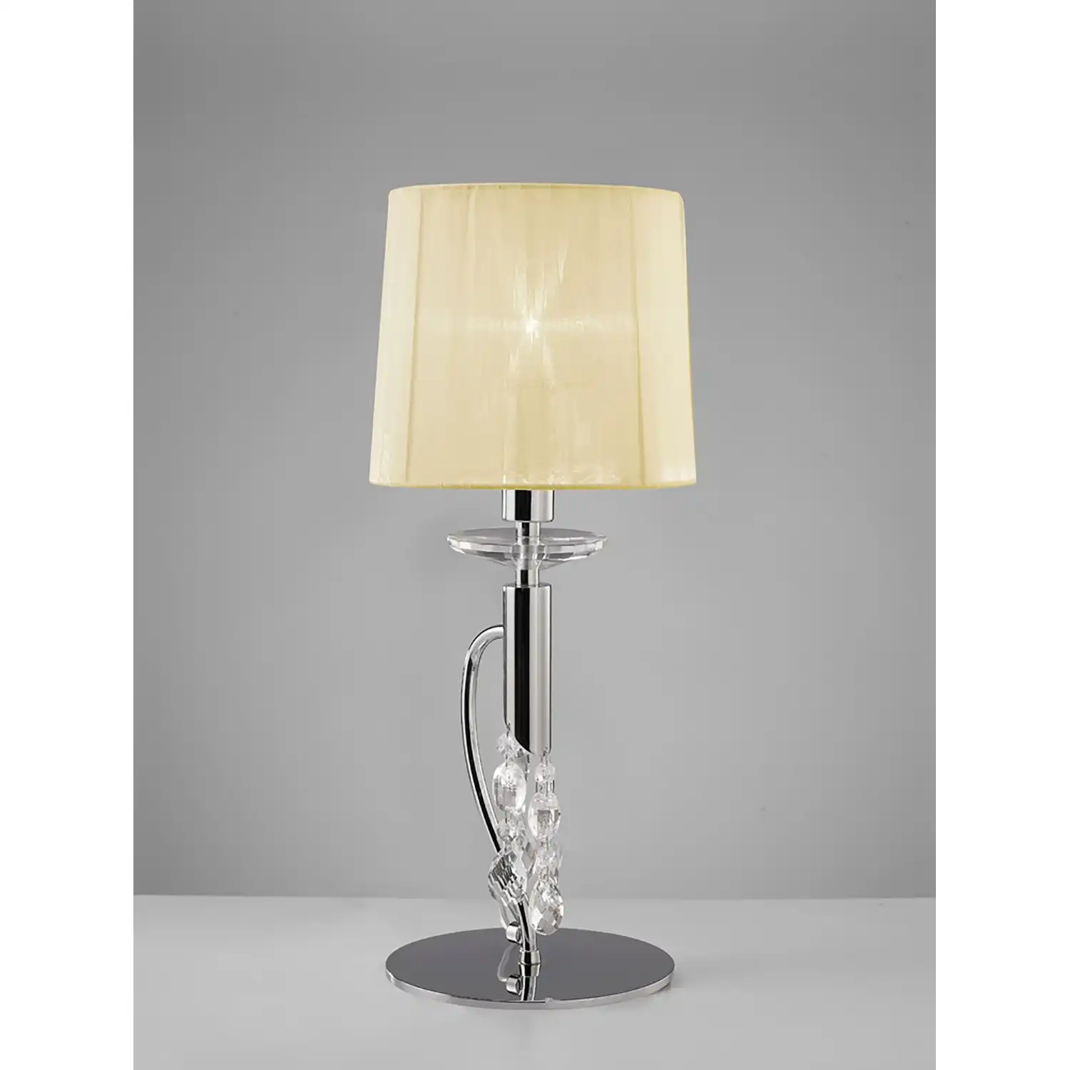 Tiffany Table Lamp 1+1 Light E14+G9, Polished Chrome With Cream Shade And Clear Crystal