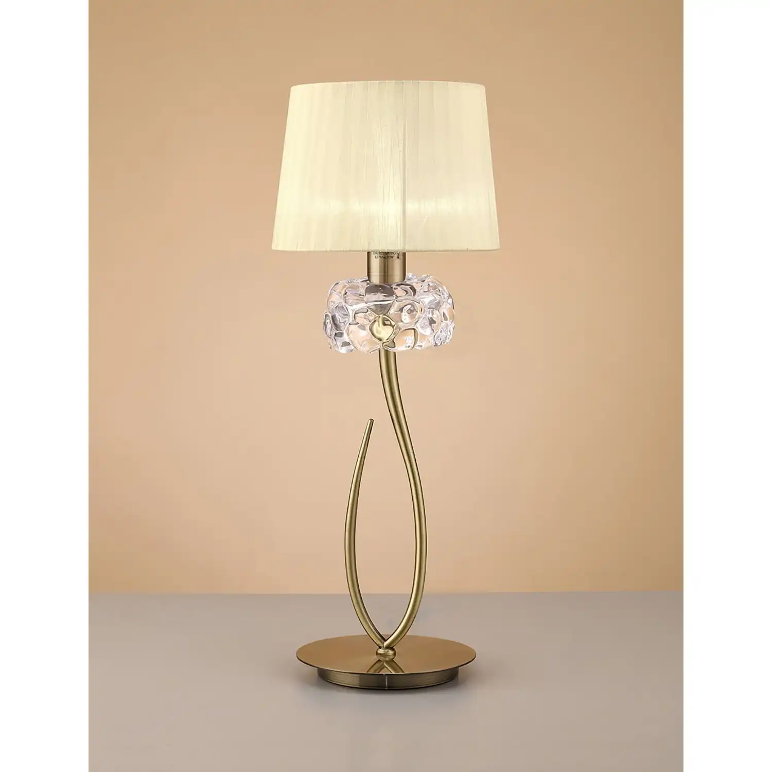 Loewe Table Lamp 1 Light E27 Large, Antique Brass With Cream Shade