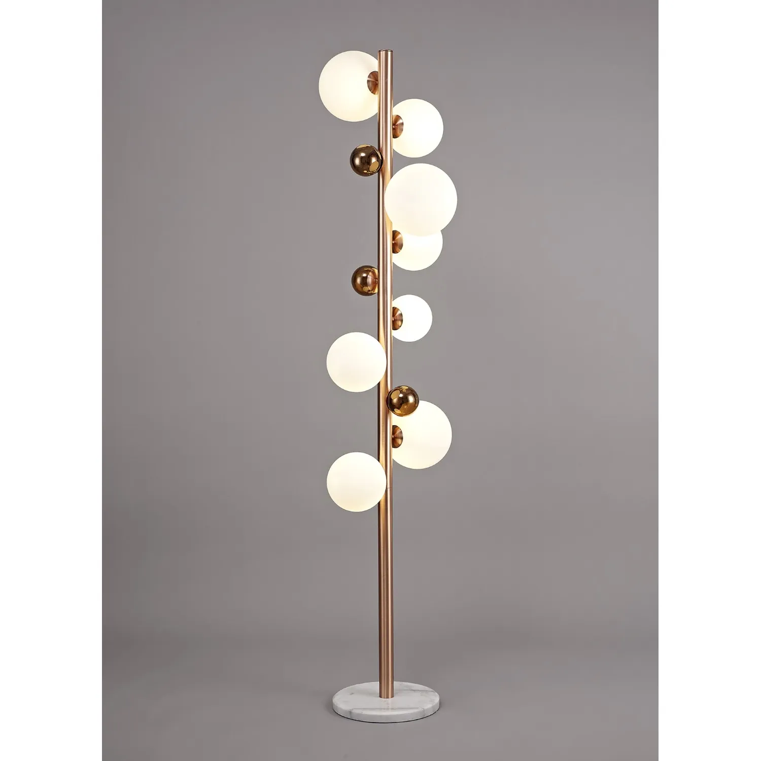 Hook Floor Lamp, 8 x G9, Antique Copper Opal And Copper Glass With White Marble Base