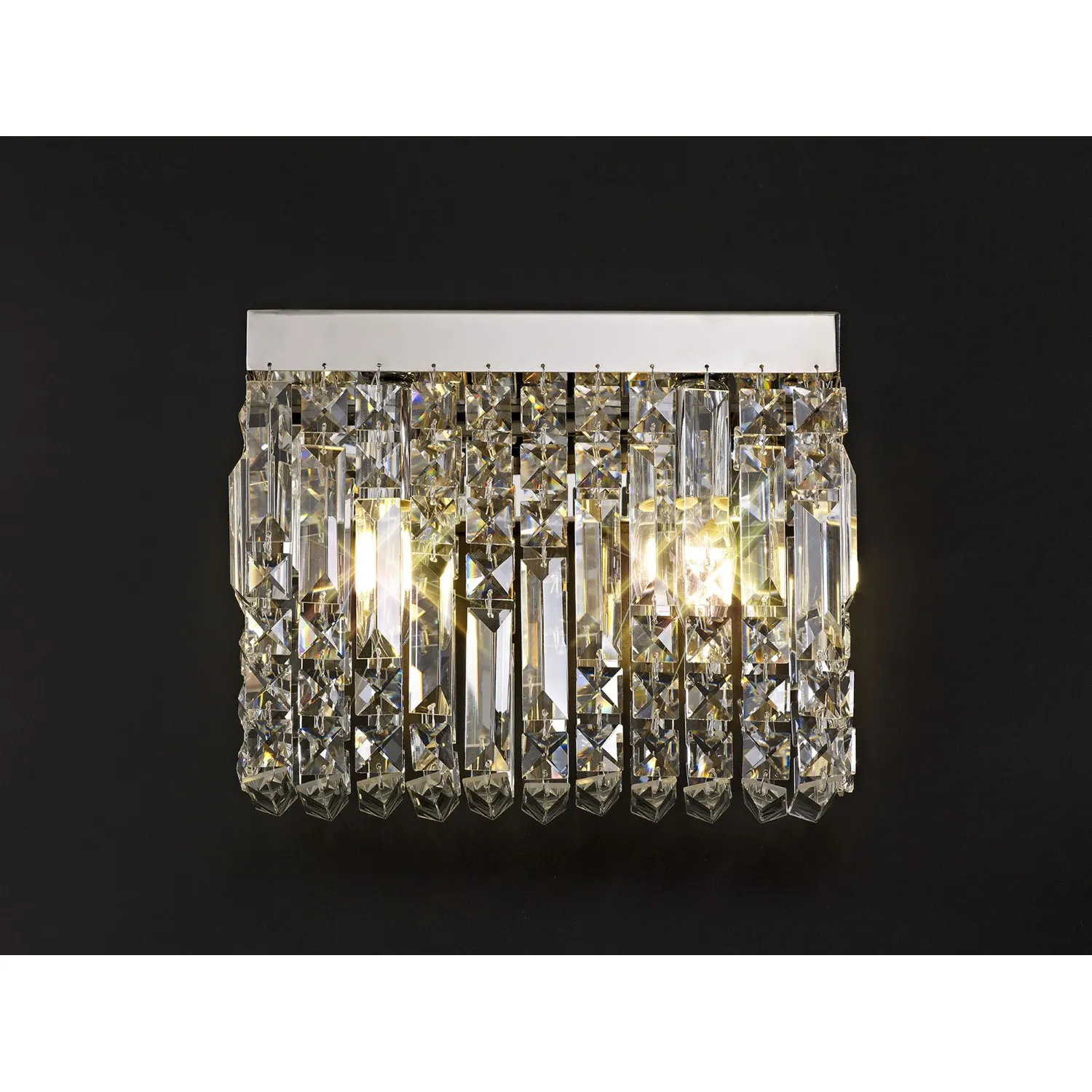 Boreham 29x13cm Rectangular Small Wall Lamp, 2 Light E14, Polished Chrome Crystal