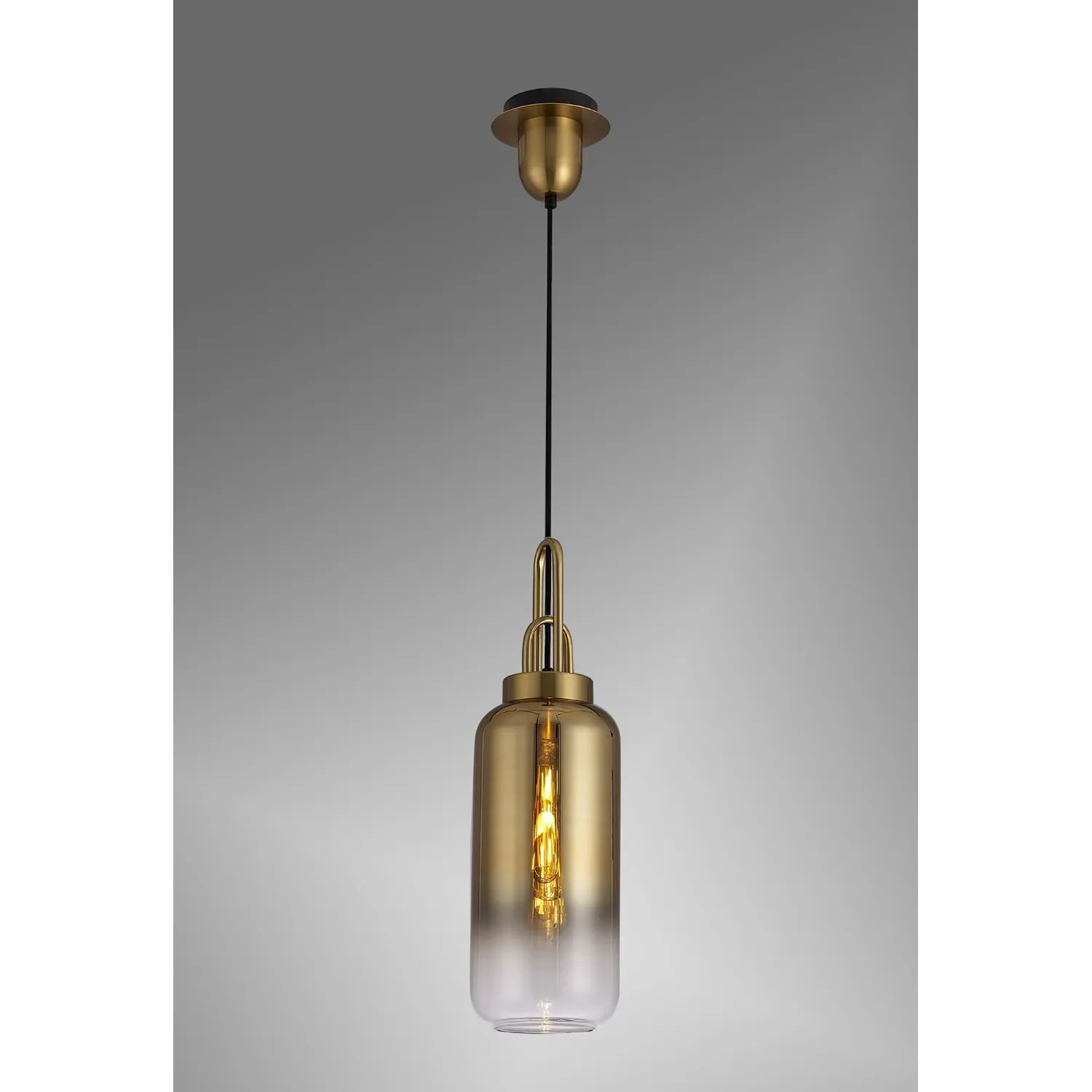 Epsom 1 Light Pendant E27 With 16cm Cylinder Glass, Brass Gold Matt Black Clear