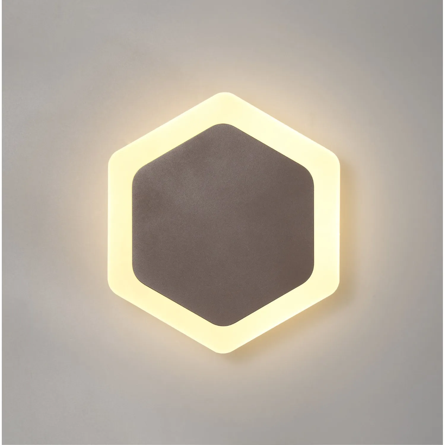 Edgware Magnetic Base Wall Lamp, 12W LED 3000K 498lm, 15 19cm Vertical Hexagonal Centre, Coffee Acrylic Frosted Diffuser