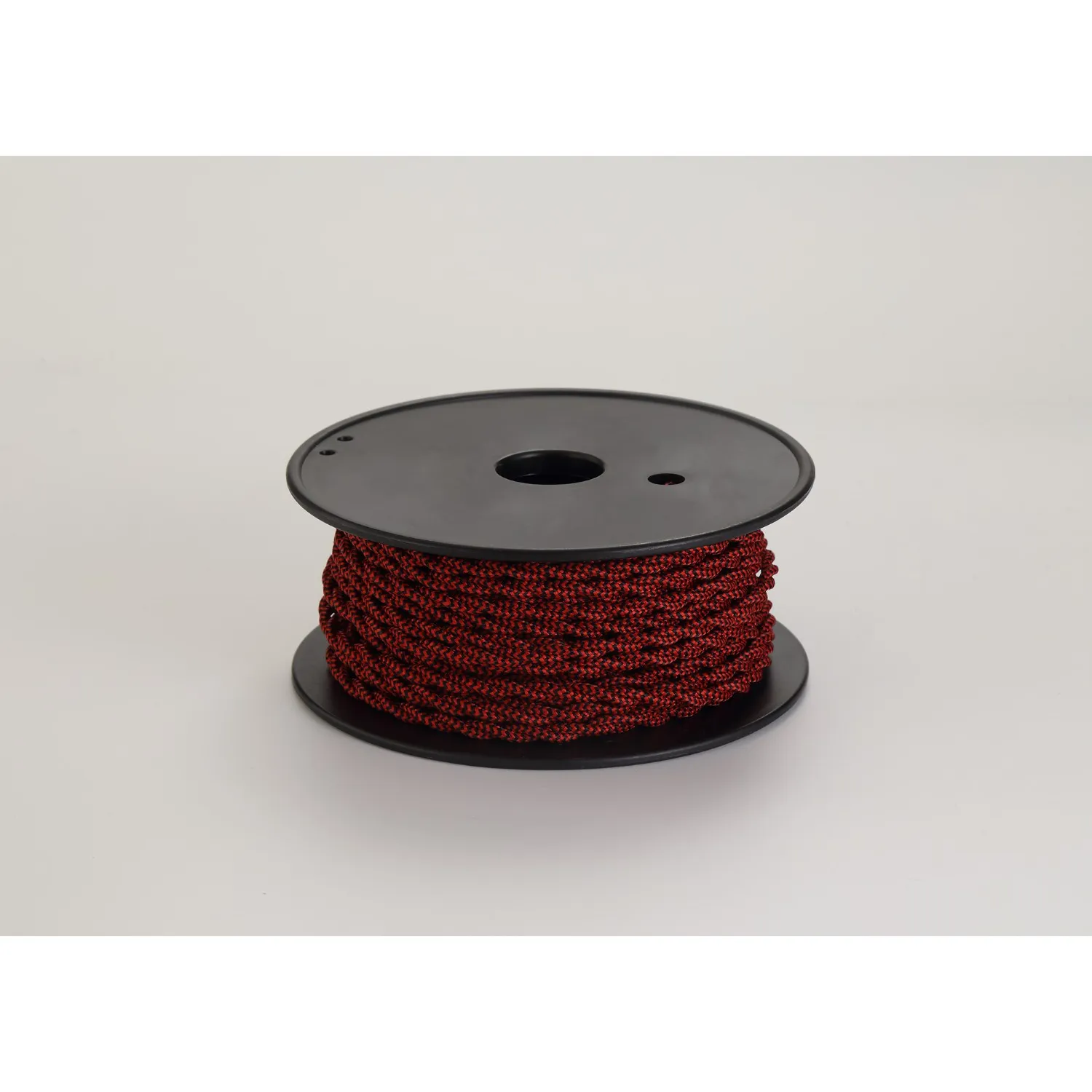 Knightsbridge 25m Roll Red And Black Wave Stripe Braided Twisted 2 Core 0.75mm Cable VDE Approved