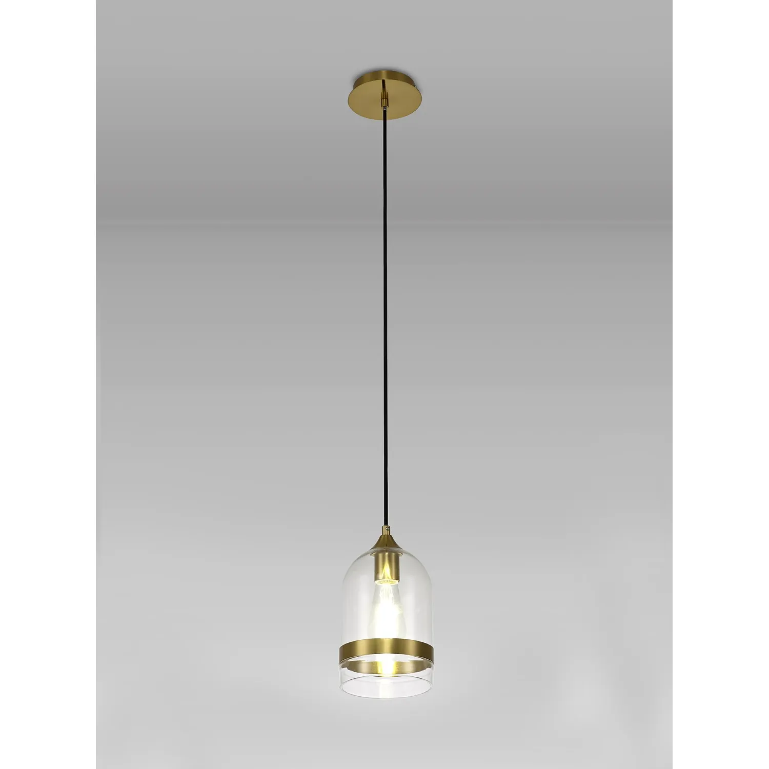 Salisbury Pendant 15cm Dome, 1 x E27 (Max 20W), Aged Brass And Clear